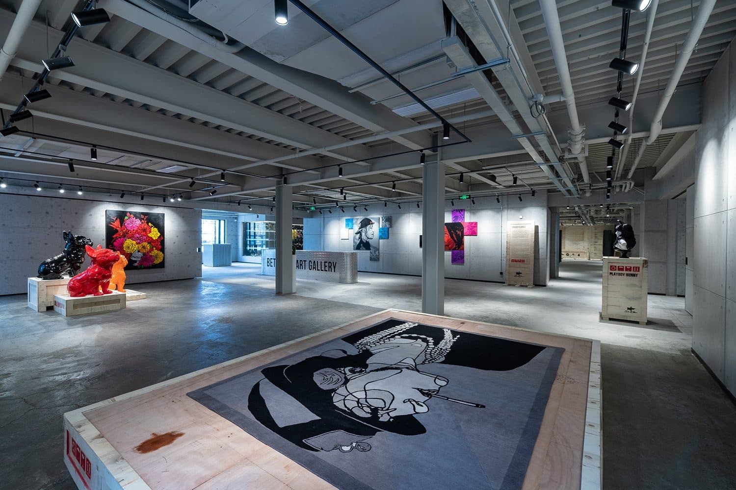 Installation view across the bettermeART gallery floor