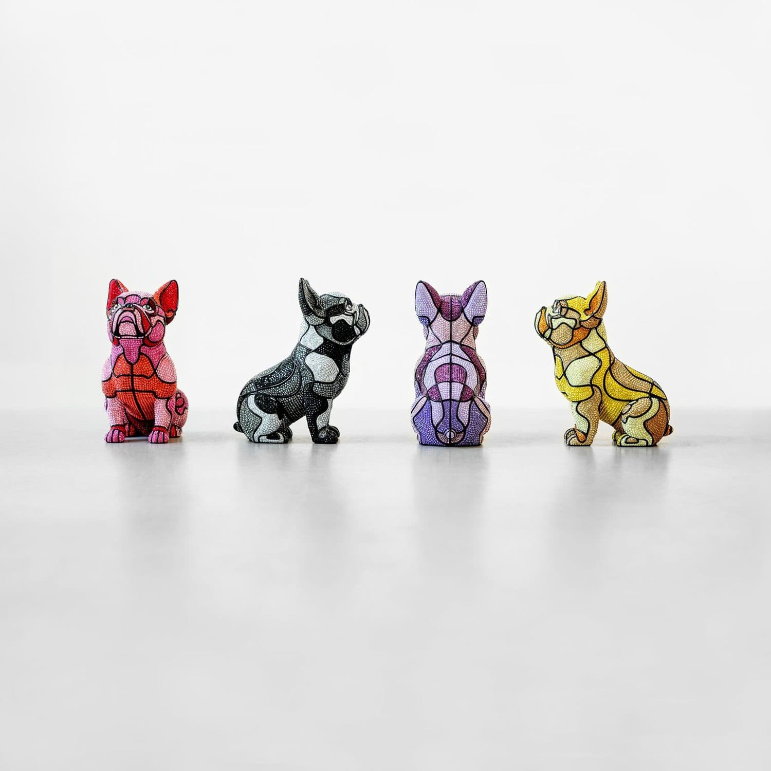 The four colorways in profile: Ruby Red, Black, Purple, and Canary Yellow