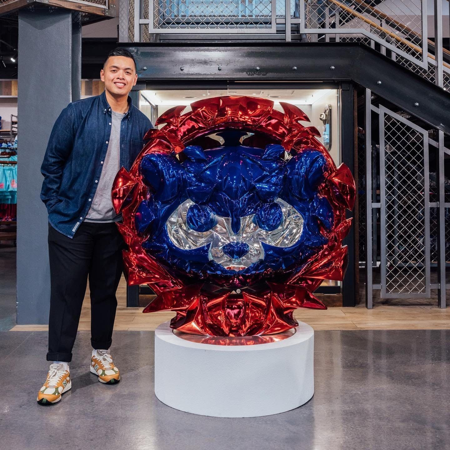 Louis De Guzman with the finished sculpture