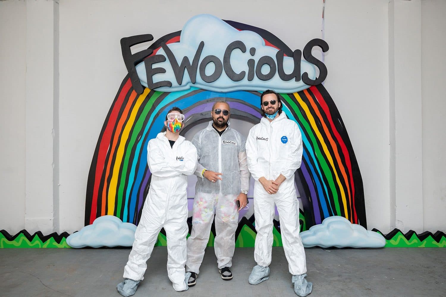 Guests painting alongside FEWOCiOUS inside the Art Basel warehouse.